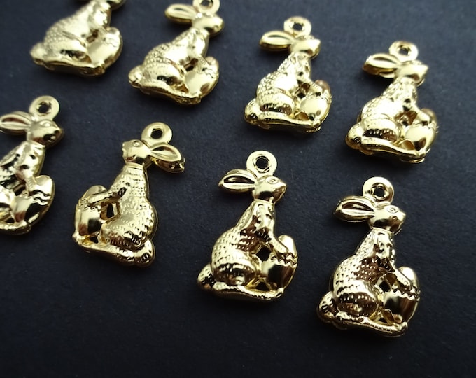 17.5mm 304  Stainless Steel Easter Bunny Charm, Gold Color Steel Pendant, Bunny & Egg Charm For Easter, Golden Egg And Rabbit, Animal