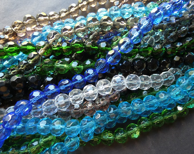 5 Pack 10mm Faceted Glass Ball Bead Strands, About 34 Beads Per 13 Inch Strand, Round Bead Lot, Mixed Color, Rainbow, Jewelry Ball Beads