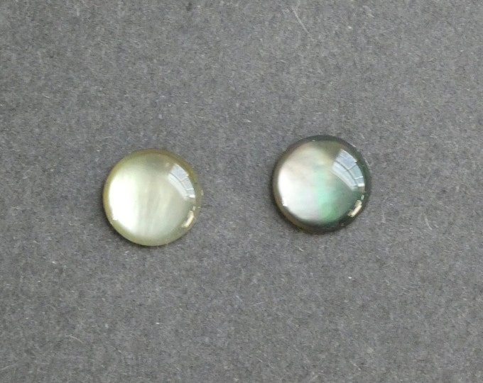 2 PACK 12mm Natural Black Lip Shell Cabochons, Pearlescent Sheen, One of a Kind, As Seen in Image, One Set Available, Gray Seashell Cabs