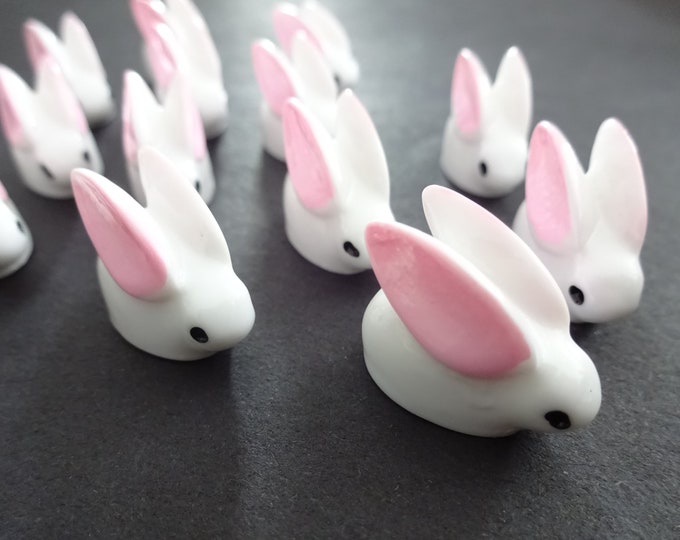 20.5x16mm Bunny Resin Cabochon, Flat Back Cab, Mini Figurine Easter Bunny, Cute Rabbit Figurine Cabs,  Undrilled, White & Pink