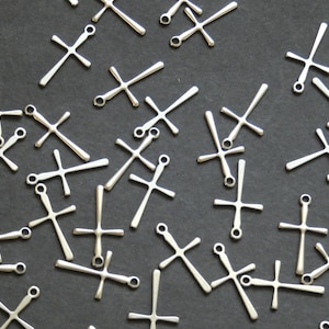 50 PACK of 16mm 304 Stainless Steel Cross Charm, Silver Color, Metal Charms, Religious Jewelry, Religion, Classic, Church, Cross Pendant