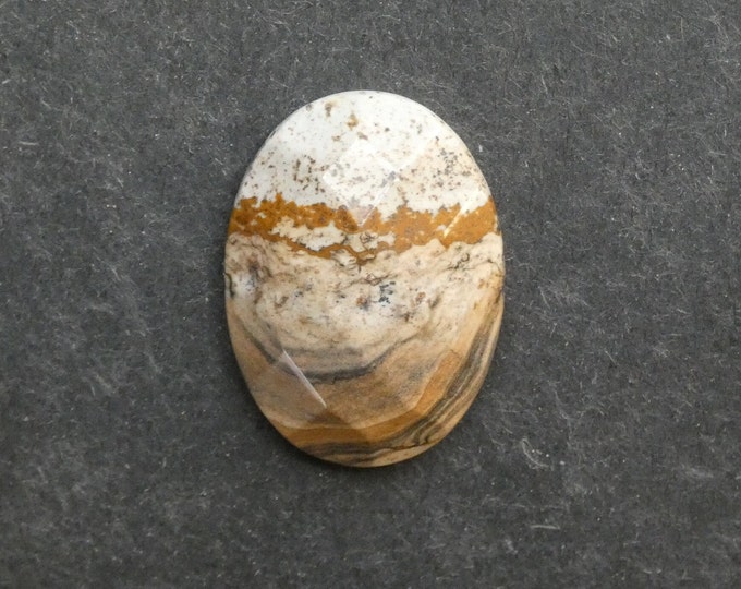 30x22x7mm Natural Picture Jasper Faceted Cabochon, Gemstone Cabochon, One of a Kind, Brown, Oval, Only One Available, Unique Jasper Stone