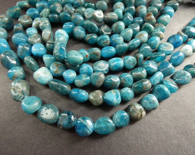 15.5 Inch 4-9mm Natural Apatite Chip Beads, About 56 Beads, Sky Blue Crystal, Teal Apatite Nugget Bead, Gemstone Mineral, Semi Transparent