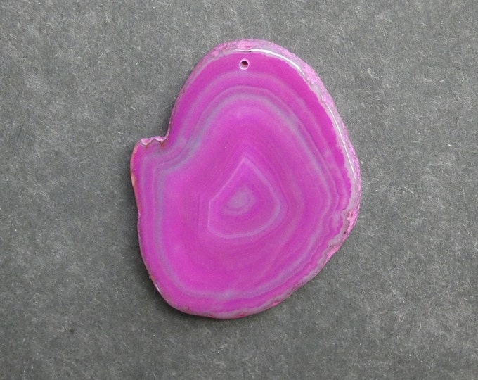 69x56mm Natural Agate Slice Pendant, Gemstone Pendant, Large Pink Agate Slice, Dyed, One of a Kind, Only One Available, Unique Agate Nugget