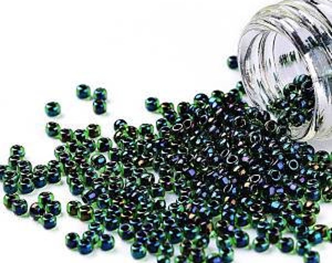 11/0 Toho Seed Beads, Green / Purple Lined (397), 10 grams, About 1110 Round Seed Beads, 2.2mm with .8mm Hole, Inside Color Finish