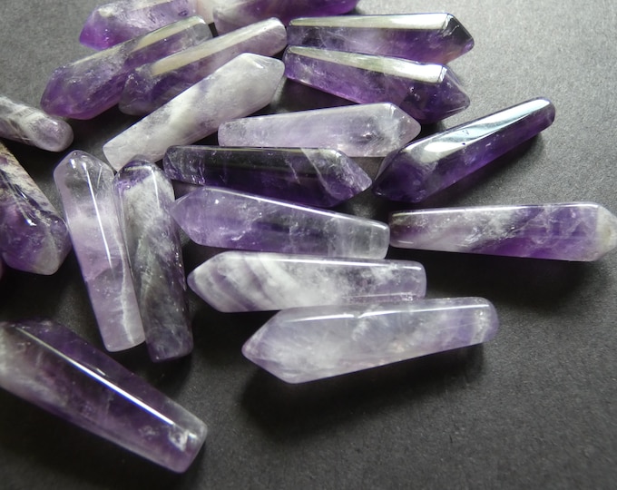 30.5mm Natural Amethyst Bullet, Faceted, Undrilled, Polished Gem, Gemstone Jewelry Pendant, Purple Amethyst Wire Wrapping Crystal, No Hole