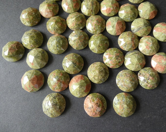 16x6mm Natural Unakite Gemstone Cabochon, Faceted Round Cabochon, Polished Gem, Stone Cab, Natural Gemstone, Green & Pink Stone, Polished