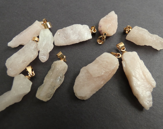 18-20mm Natural Pink Morganite Pendant With Brass, Unfinished, Free Form Shaped Nuggets, Jewelry Pendant, Light Pink & Gold Metal Loop