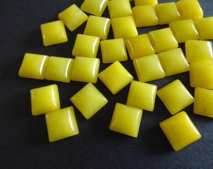 10x10mm Natural White Jade Gemstone Cabochon, Dyed, Yellow Square Cab, Polished Gem Cabochon, Natural Stone, Jade Stone, Golden Jade Cabs