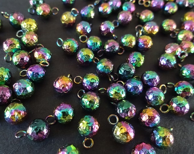 9mm 304 Stainless Steel Ball Charms, Textured Ball Pendants, Rainbow Color, Textured Ball Bead, Stainless Steel Charm, Heavy Duty Charm