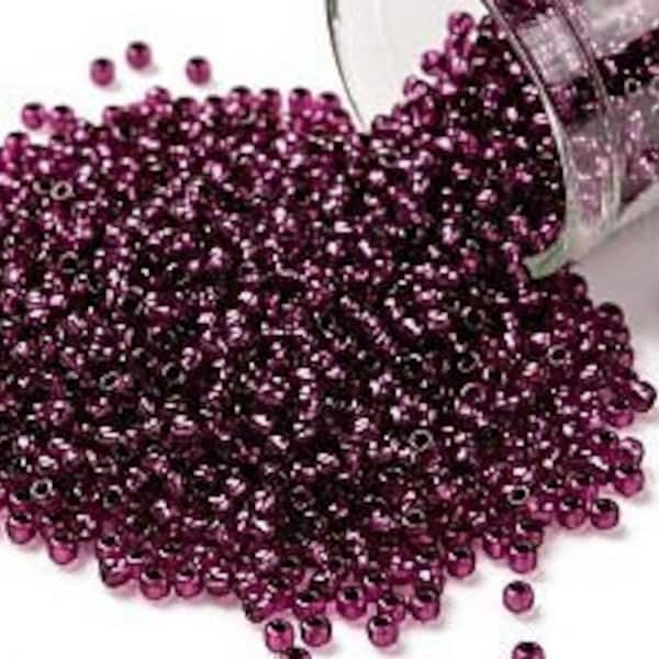 11/0 Toho Seed Beads, Silver Lined Dark Fuchsia, (2226), 10 grams, About 1110 Round Seed Beads, 2.2mm with .8mm Hole, Silver Lined Finish