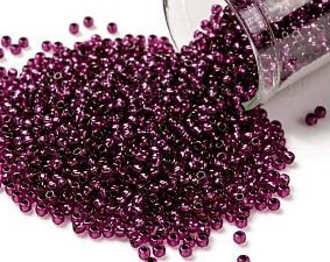 11/0 Toho Seed Beads, Silver Lined Dark Fuchsia, (2226), 10 grams, About 1110 Round Seed Beads, 2.2mm with .8mm Hole, Silver Lined Finish