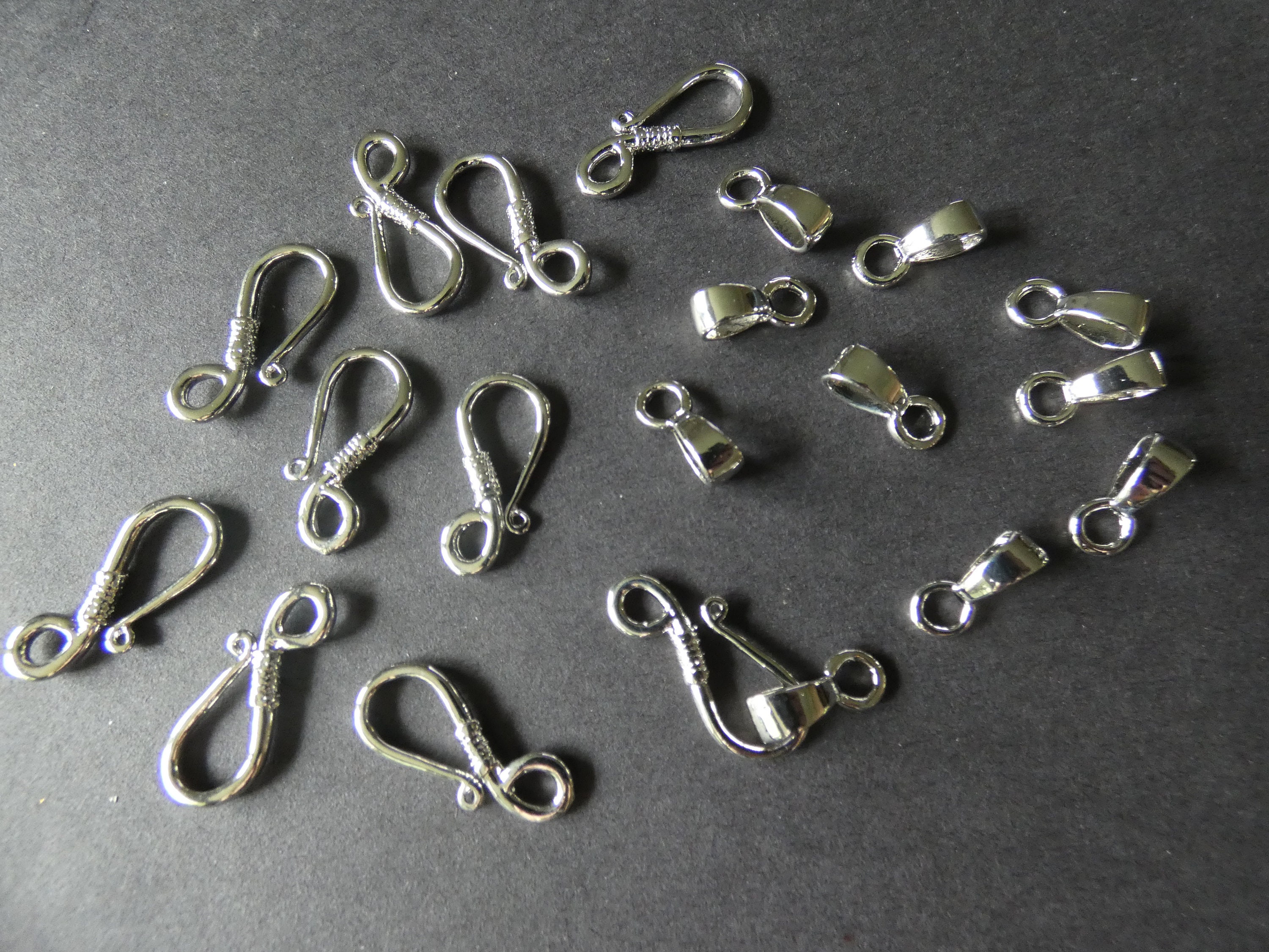 34x10mm Brass Hook & Eye Clasps, Silver Color, 4mm Hole, Jewelry Clasps,  Metal Closure, Bracelet and Necklace Making Supply, Jewelry Finding