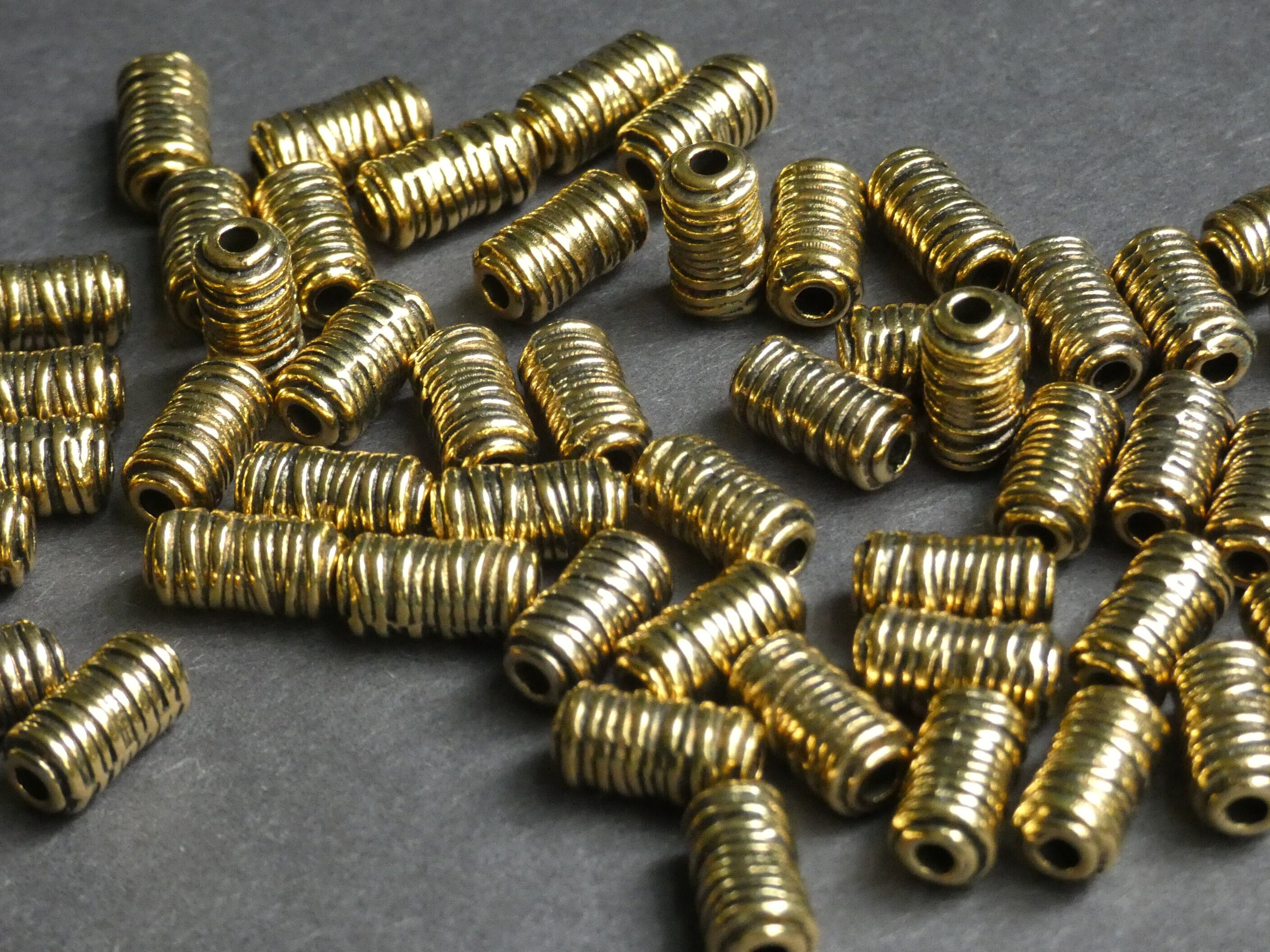 50 PACK 11mm Metal Tube Beads, Rope Design, Rope Bead, Column Bead