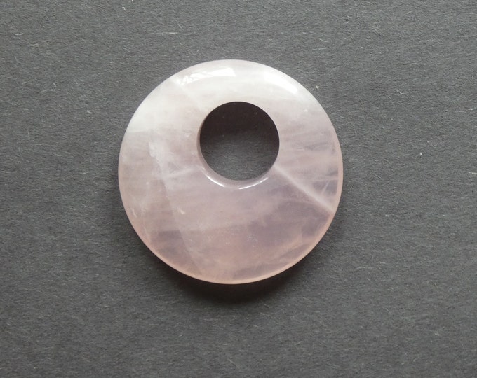 40x8mm Natural Rose Quartz Pendant, Gemstone Pendant, Pink, Large Flat Round Pendant, One of a Kind, Only One Available, Unique Rose Quartz