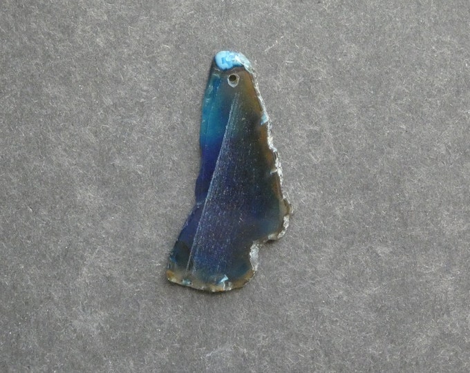 49x20mm Natural Agate Pendant, Gemstone Pendant, Blue, Dyed, One of a Kind, Only One Available, Large Agate Nugget, Unique Agate Charm