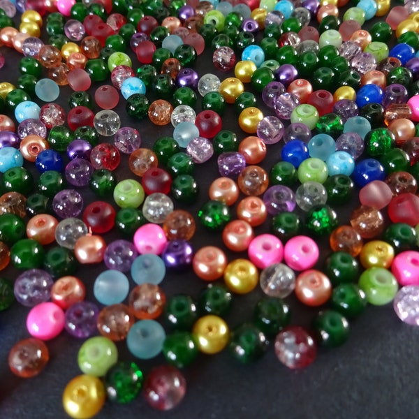 500 Pack of Mixed Glass Ball Beads, Glass Mixed Ball Beads, 4mm Rainbow Bead, Mixed Lot, Dyed, Mixed Lot of Glass Beads, Bright, Marbled