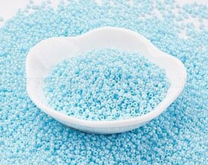 11/0 Toho Seed Beads, Opaque Luster Pale Blue (124), 10 grams, About 933 Round Seed Beads, 2x1.5mm with .5mm Hole,  Opaque Luster Finish