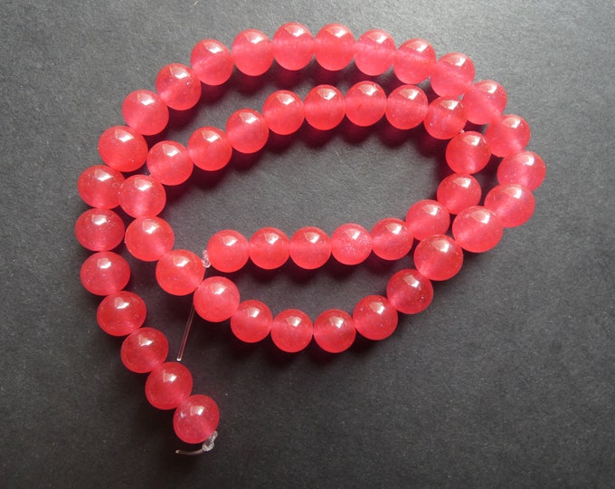 15 Inch 8mm Natural Malaysia Jade Red Bead Strand, Dyed, About 48 Round Ball Beads, Bright Red Jade Strand, Natural Gemstone Bead, 1mm Hole
