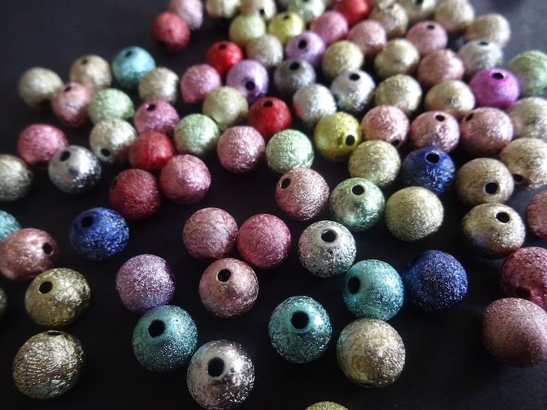 Pastel Textured Bead Metallic Multicolor Rainbow Shiny 8mm Round Bead Mixed Color Matte Style 8mm Spray Painted Acrylic Beads