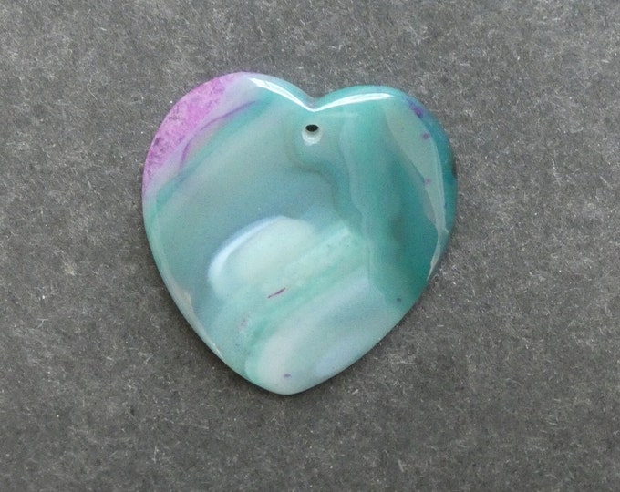 43x40mm Natural Crackle Agate Pendant, Gemstone Pendant, Green & Pink, Dyed, Large Heart Pendant, One of a Kind, Only One Available,Polished