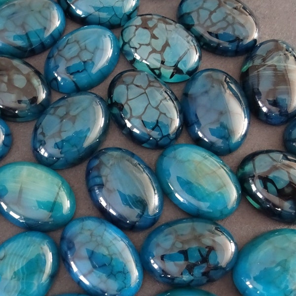 25x18mm Natural Dragon Veins Agate Cabochon, Dyed, Oval Cabochon, Polished Gem, Blue & Black Agate Crystal, Natural Gemstone, Veined Stone