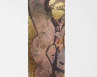 Origineel olieverf en bladgoud abstracte schilderij van naakt. Titel 'figuur' 51" x 8"