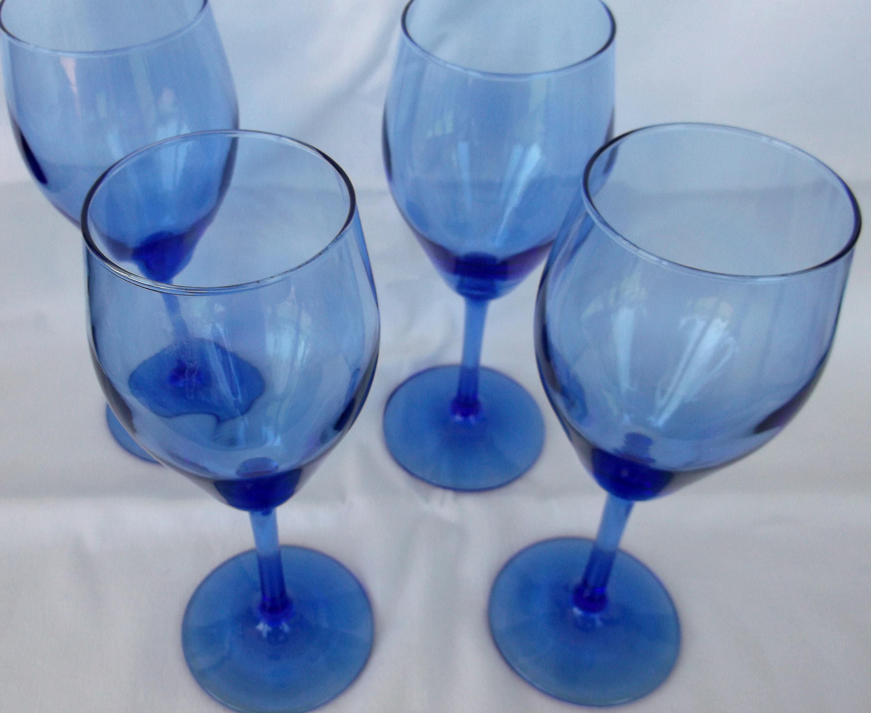Vintage Blue Stemware Blue Wine Glasses Set of Four Old Etsy