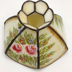 Beautiful  Vintage Glass Lamp Shade Hand Painted Floral design 1940s 1950s