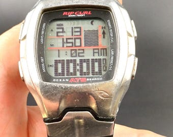 Vintage RipCurl Ocean Suche ATS Gezeiten Uhr, Retro 90er Jahre Y2K Surf Uhr Herren A1026-WHI 200 m Rincon Ocean Edelstahl Gezeiten Rip Curl