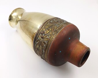 Antike Jugendstil Vase made in England Messing Kupfer Vase Urne MCM