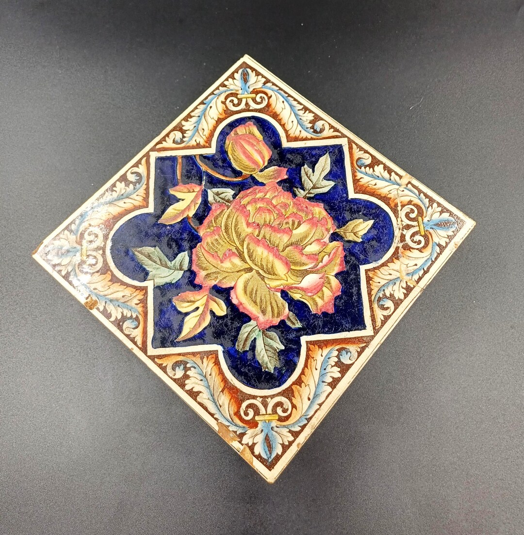 Antique Vintage Tile Hand Painted 6" X 6" - Etsy