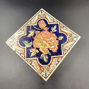 Antique vintage Tile Hand painted  6&quot; x 6&quot;