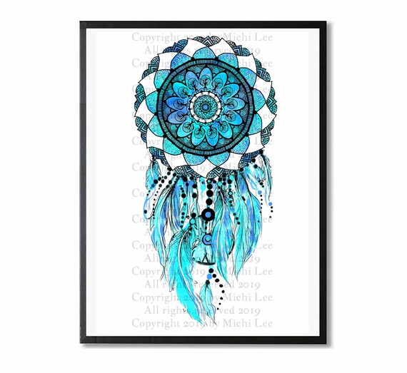 Download Tree Of Life Dream Catcher Aqua Turquoise Digital Download Print Hand Painted Sublimation Colorful Best Watercolor