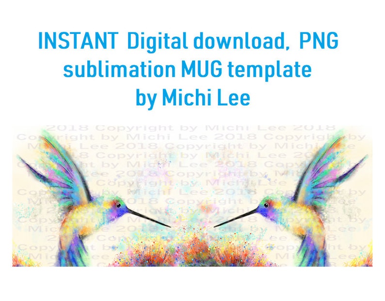 Hummingbird Pair Mug Template Print Instant Digital Download Hand Painted Sublimation Clip Art Art Collectibles Kromasol Com