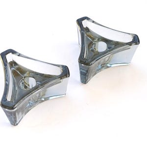 Iconic Vintage Fyens Glasværk? Candle Holders, Danish Modern MCM Glass, Pair of Smoky Gray Tripod Taper Holders,