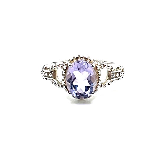Vintage Sterling Silver Amethyst Solitaire Cocktail Ring – Size 8.25