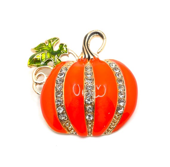 Festive Enamel Pumpkin Rhinestone Brooch – Autumn & Halloween Jewelry