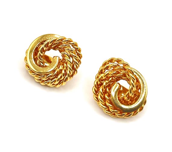 Vintage Monet Gold Plated Spiral Rope Clip On Earrings 1980s