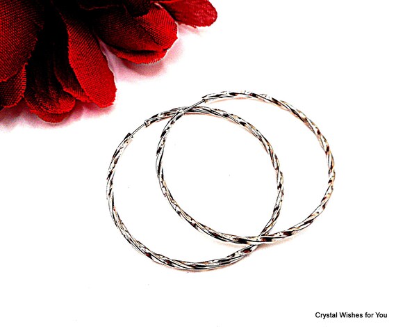 Endless Hoop Earrings - Twisted Texture, Fine Silver Plated, Lightweight & Comfortable, 1.5" Diameter
