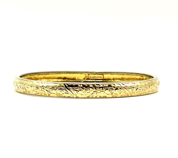 Vintage Monet 22K Gold Plated Embossed Floral Bangle Bracelet | Mid Century