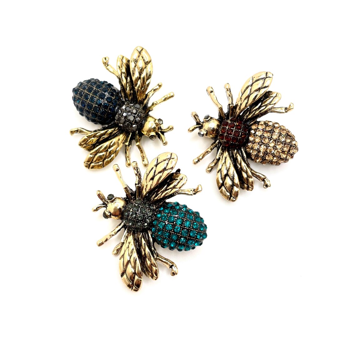 Bumble Bee Rhinestone Brooches/pins Flying Insect Jewelry Gold Tone ...
