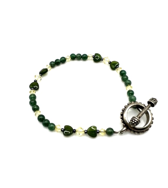 Vintage Jadeite Citrine Crystal Bead Bracelet Toggle Clasp
