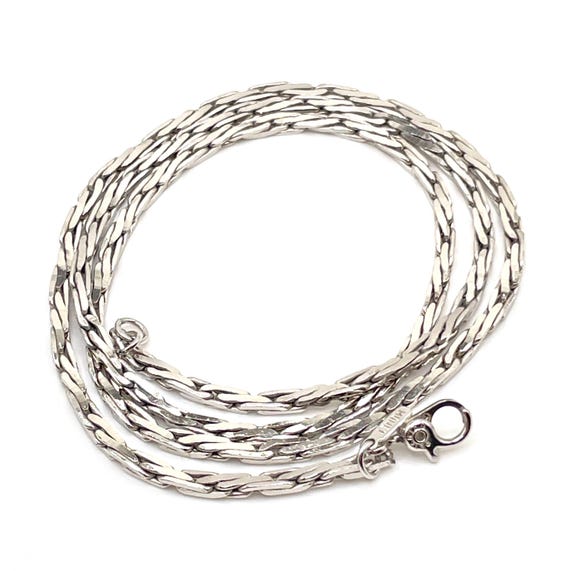 Vintage Monet Silver Plated Textured Flat Link Chain Necklace 20 Inch 1960s