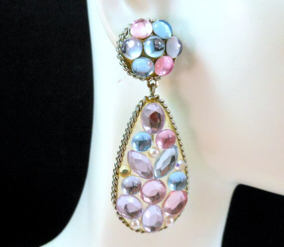 Rhinestone Statement Earrings - Dangle Drop - Mul… - image 3
