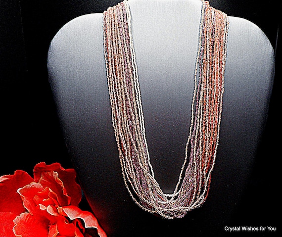 Multi Strand Glass Seed Bead Torsade Necklace 17.5"L 1980's