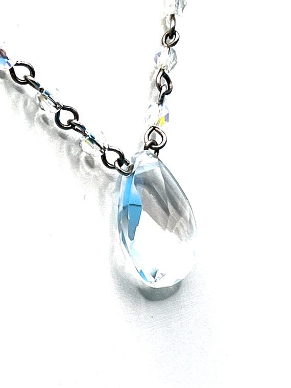 Vintage Carolee Teardrop Crystal Pendant Necklace – Faceted Clear Crystal, AB Accents