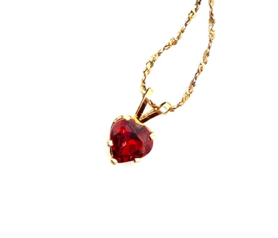 Vintage 1980s Garnet Heart Pendant Necklace: Vermeil Sterling Silver Chain