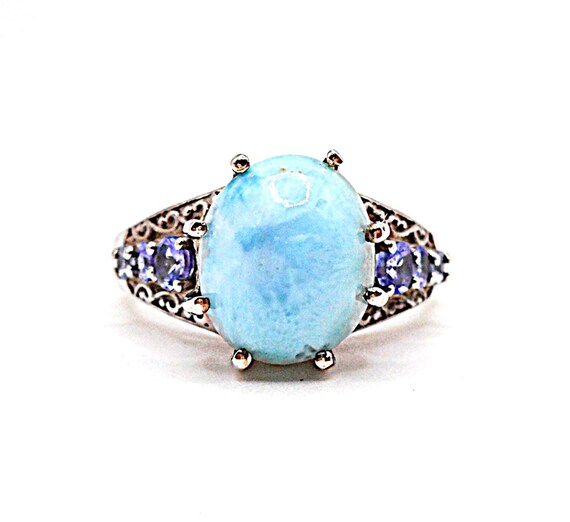 Gorgeous Larimar Tanzanite 925 Sterling Silver Cocktail Statement Ring US/SZ 8.25