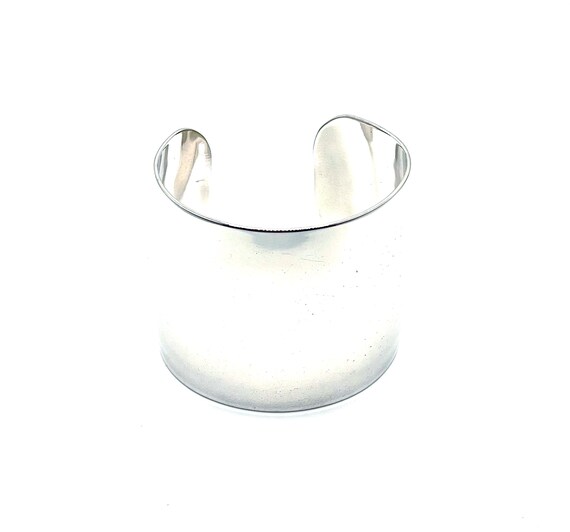 Vintage MONET Silver Plated Wide Cuff Bracelet, Mirror Finish Statement Modernist Jewelry